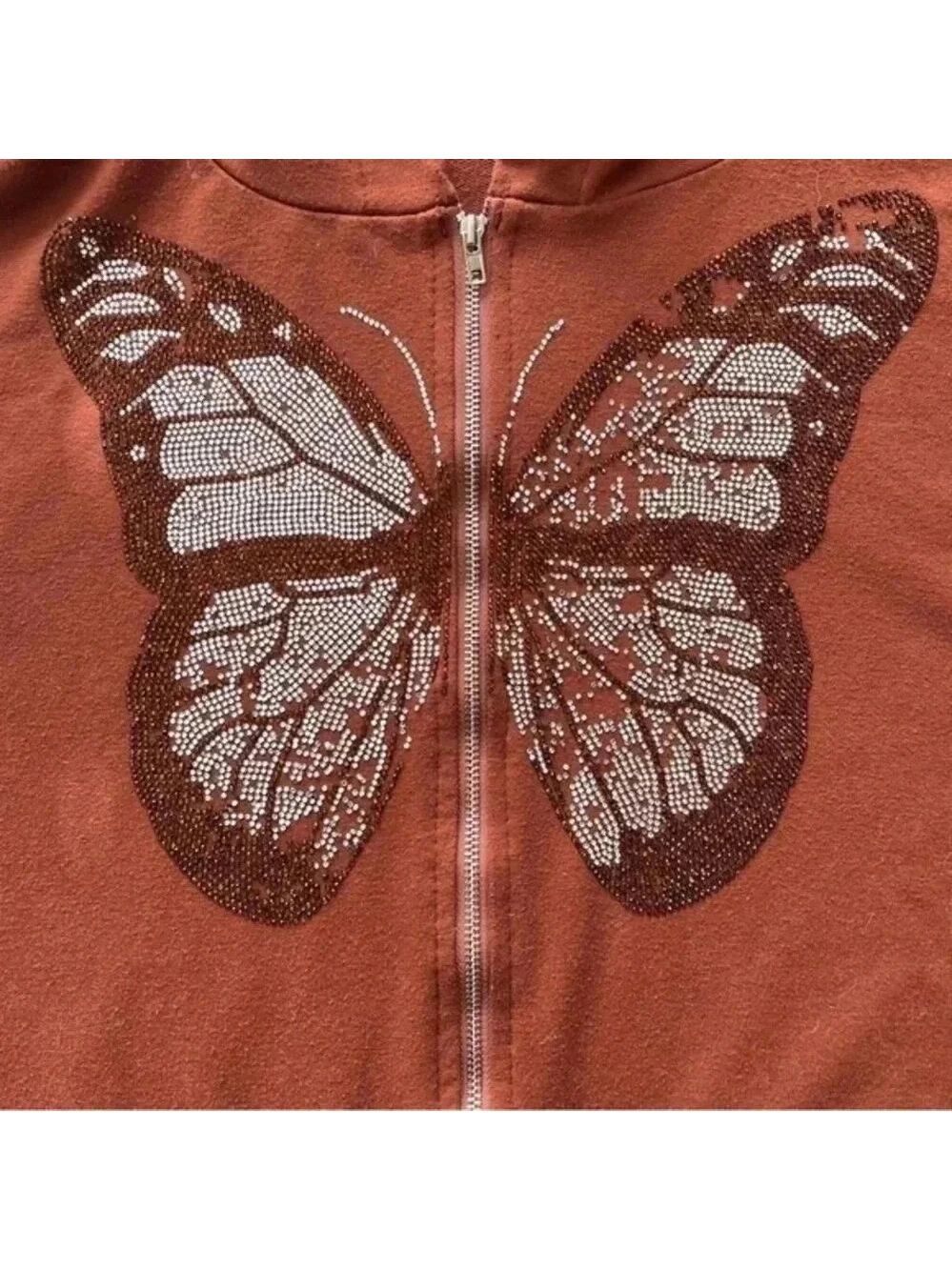 Butterfly rhinestones women’s full zip bling hoodie jacket Size Med - Picture 3 of 15